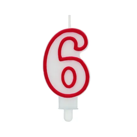 Świeczka cyferka "6" czerwony kontur